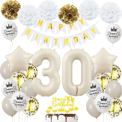 Geburtstagsdeko 30 Beige Gold, Luftballons 30 Geburtstag Frau Mann, Deko 30. Geburtstag Luftballons, Beige 30. Dekorationen, Sandweiß 30 Jahre Geburtstagsdeko, Luftballon 30