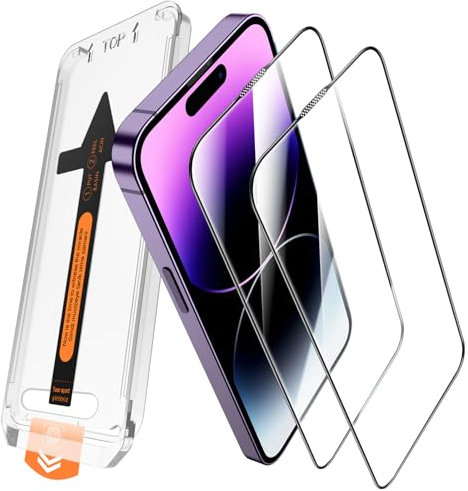JEHOO 2 Pack for iPhone 14 Pro Max Screen Protector, HD Clear Auto-Dust Removal, Anti-Scratch,High Transparency, Full Coverage Premium Tempered Glass with Auto Alignment Install Frame, 6.7 Inch