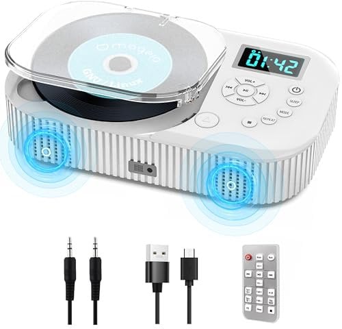 2000mAh Rechargeable CD Player Portable with Speakers, Radio CD Players for Home/Car with Remote Control,Portable CD Player with Bluetooth 5.3,FM Radio, Anti Skip,Support AUX/USB, Headphone Jack