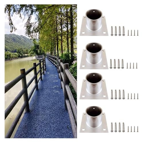 4 Pcs Stainless Steel Pergola Post Base Brackets Round Support for Deck Mailbox Garden Railing Chain Link Fencing Posts Concrete Mount 20200 MM Diameter Bottom Holder Stand (200 mm)