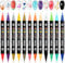 EBANKU Doppelseitiger Nagelstift 24 Farben Nagelkunst Stifte Set, 3D-Nagellackstifte Schnell trocknend Nagelkunst Marker Acrylfarbe Nagelspitze Graffiti Dotting Liner Stift für Haus & Salon Nail DIY