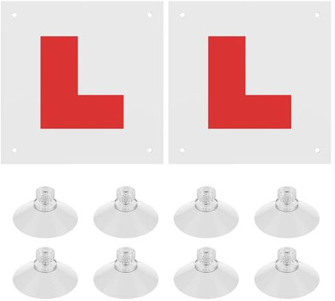 2 Pack Magnetic L Plates for Car, Fully Magnetic Learner Plates with 8 Suction Cups Magnetic Car Sticker for Learner Drivers Easy Attach and Remove, Waterproof, Reflective
