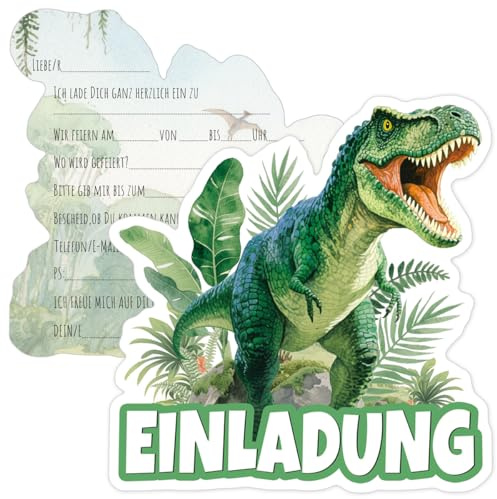 RFBEUTEL 12x Einladungskarten Kindergeburtstag Dinosaur Partyeinladungen Einladung für Einschulung Kinder Mädchen Jungen Geburtstagseinladungen Geburtstagsfeier Kinderparty Dino