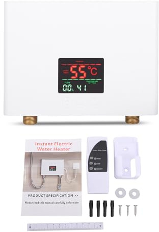 Mulcort Instant Water Heater,5500W Mini Lectric Tankless Water Heater Wall-Mounted with LED Display and Remote Control,3 Levels of Power Adjustment,Energy Saving,for Home RV Kitchen Bathroom