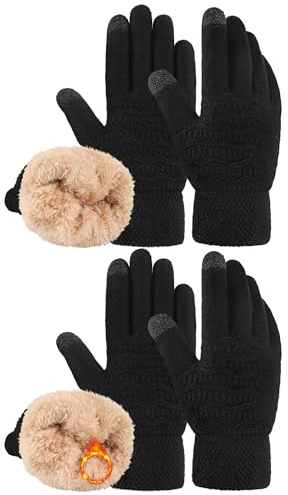 VZV 2 Paar Damen Winter Handschuhe mit Fleecefutter Touchscreen Warme Winterhandschuhe Dicke Strickhandschuhe für Herren Damen