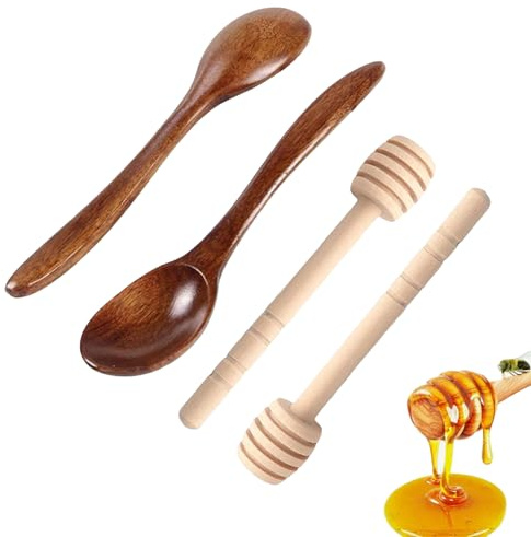 4 Pcs Honey Spoons Wooden, Honey Dippers, Honey Sticks, Wooden Honey Spoon, Sturdy Wooden Spoon for Honey, Easy to Clean Wooden Honey Spoon, Honey Drizzler Stick for Stirring Honey, TeaCoffee& Wedding