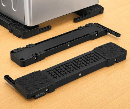 DEWEL Base per Lavatrice con Ruote Sollevabili, Base per Frigorifero e Asciugatrice, Manovrabilità Senza Sforzo, Antivibrazione, Carico max. 500 kg, Altezza 3,4 cm,Nero (Larghezza: 33–55 cm)