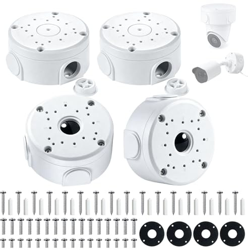 4X Boîtes de Jonction pour Caméra en Aluminium, Boîte de Montage Hémisphérique Étanche pour Caméras de Surveillance, Support Universel pour Caméras Dôme et Bullet, Intérieur et Extérieur