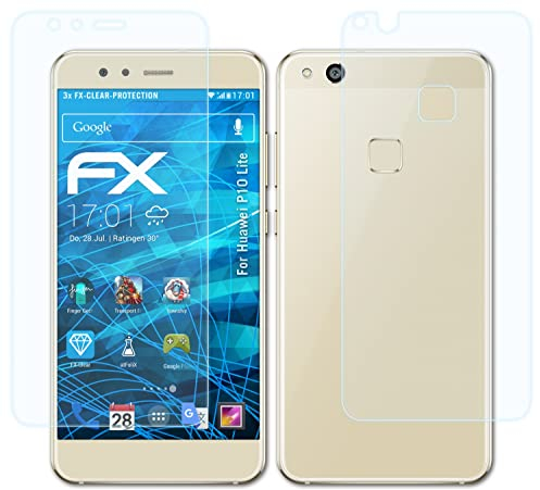 atFoliX Schutzfolie kompatibel mit Huawei P10 Lite Folie, ultraklare FX Displayschutzfolie (3er Set)
