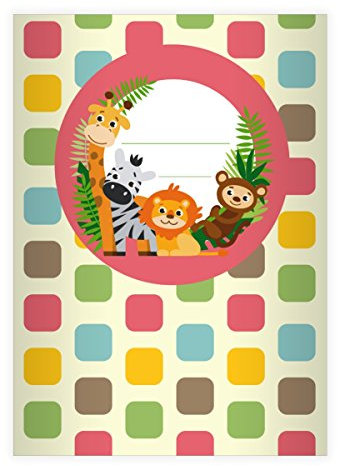 Kartenkaufrausch 4 Fröhliche, buntes Zoo DIN A4 Schulhefte, Schreibhefte mit Giraffe, Zebra und co in rosa Lineatur 25 (liniertes Heft)