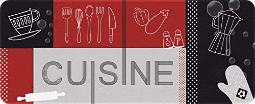 ID Mat Decor Cuisine Rouge Noir, Fibres Synthétiques Gris, 50 x 120