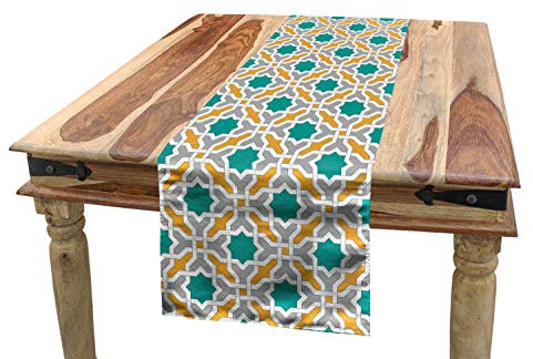 ABAKUHAUS Teal Tischläufer, Oriental Eastern Entwurf, Esszimmer Küche Rechteckiger Dekorativer Tischläufer, 40 x 180 cm, Grau Teal