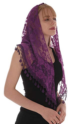 LMVERNA Mantilla-Schleier mit Spitze, katholische Kirche, Kopfbedeckung, lateinische Messe