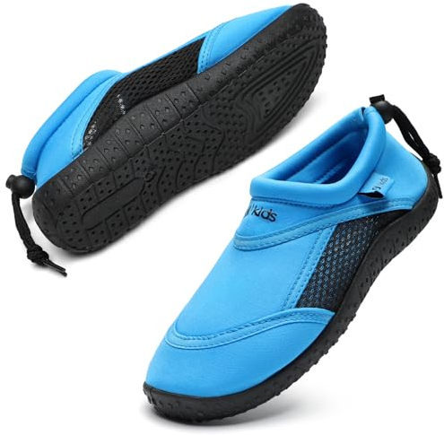 HKR Badeschuhe Kinder Wasserschuhe Jungen Schwimmschuhe Strandschuhe Aquaschuhe Kind Schwimmsocken Badesocken Mädchen Dusch rutschfest Slip Stop Aquasocken Kids Unisex Schwarz/Blau Größe 33 EU