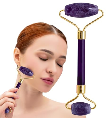 Amethyst Face Roller - Gua Sha Facial Tools, Jade Rollers for Face, Eye and Neck, Skin Care Kit for Men Women, Facial Massager for Wrinkles and Lifting, Self Care, Eye Rollers for Aging Skin