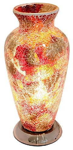 Britalia Red Crackle Mosaic Glass Vintage Vase Table Lamp 38cm | Chrome Base | 1 x ES E27 Bulb Required (Not Included) | Study - Bedroom - Lounge | Desk Light