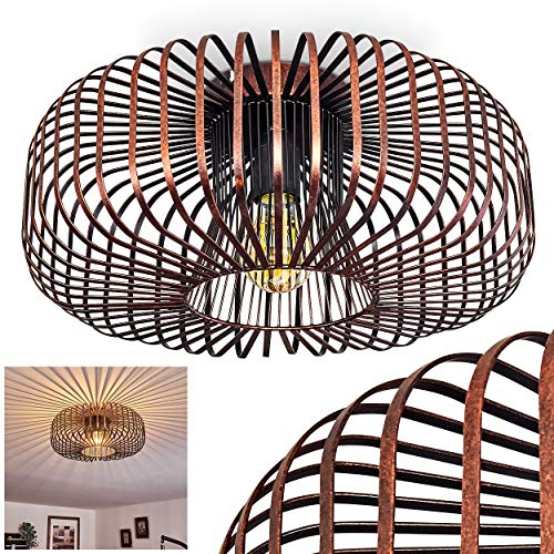 HOFSTEIN Deckenleuchte Wemude, runde Deckenlampe aus Metall, Lampe Wohnzimmer, Schlafzimmer, 1-flammig, E27-Fassung, Schwarz Kupfer, 40 cm, Vintage, Modern, Retro, Lichteffekt durch Gitter-Optik