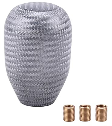 muge racing Carbon Fiber Shift Knob Gear Shifter Knobs with 3 Adapter Most Car Decorations Classic,Sliver-Short