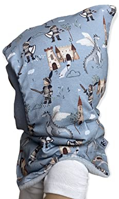 Schlupfmütze Ritter Drache blau,Mütze und loop, Jersey Fleece Gr 40-56 kindermütze, halssocke, mütze baby junge schalmütze