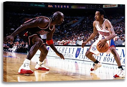 Moderne Leinwand Kunst Malerei Michael Jordan Und Allen Iverson Poster Basketball Wandbilder Für Männer Jungen Zimmer Dekor Geschenk (50x70 cm(ohne Rahmen))