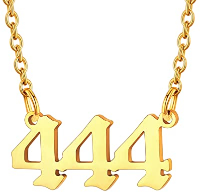 U7 Gold Kette für Damen Engelnummern 444 Halskette Minimalist Engelszahlen Anhänger mit Rolokette Glücklich Angel Number Pendant Necklace Edelstahlkette Numerologie Modeschmuck für Valentinstag