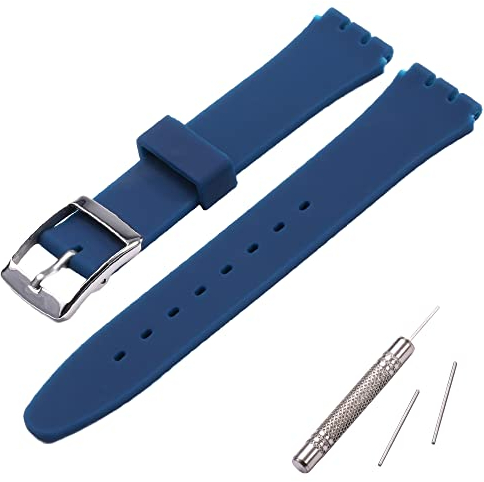 MCXGL Band Kompatibel mit Swatch Schweißfestes Silikonkautschukband mit Edelstahlschnalle 17mm navy blue