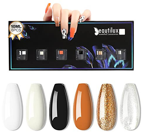 Beautilux Vernis Semi Permanent Blanc Laiteux, 6 Couleurs 10ml Milky White Vernis Gel UV, Vernis Semi Permanent pour Gel Ongle Nail Art
