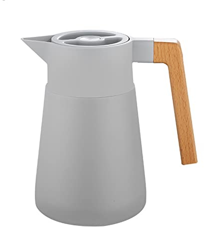 YASAHNG Thermoskanne Kaffeekannen Edelstahl 18/10, Vakuum Isolations, Grosse Kapazität, Mit Holzgriff, Thermosflasche Für Heißen Und Kalten Tee Kaffee, Isolierkanne, Für Home Office Hotel (Grau,1.5L)