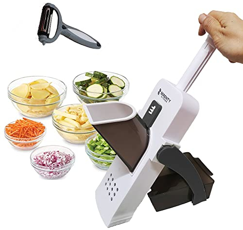 Mandoline Slicer – Multifunctional Fruit and Vegetable Chopper – Stainless Steel Blades – Onion and Vegetable Cutter (Grey)