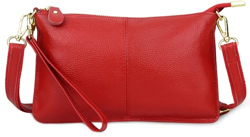 FORRICA Portafoglio Donna Borsa a Tracolla per Cellulare Piccola Borsa Tracolla Elegante Grande Portamonete in Vera Pelle Moneta Borsa Pochette Rosso