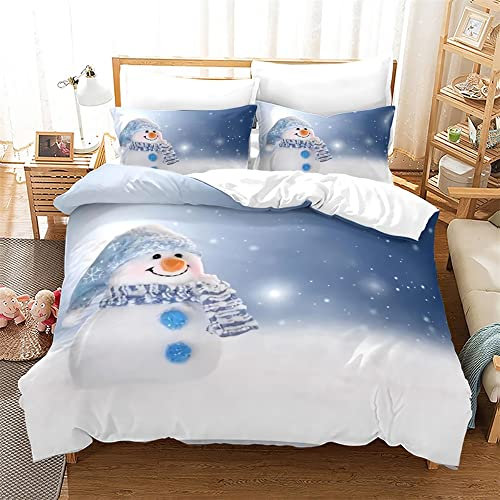 Warm decoration Ensemble de Housse de Couette de Noël Roi Reine Pleine Grandeur thème d'hiver Bonhomme de Neige Motif Housse de Couette pour Enfant 220 × 260 CM