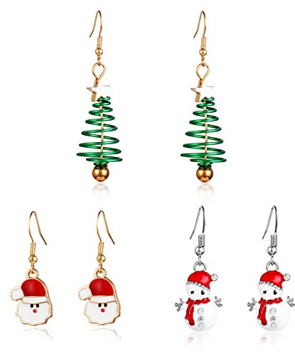 Sibba Drop Dangle Ohrstecker Weihnachten Festival Set hypoallergen Legierung Schmuck Mode niedliche Geschenke für Teenager kleine Kinder Teenager Mädchen im Alter (3 Paar Schneemann Santa Bell)