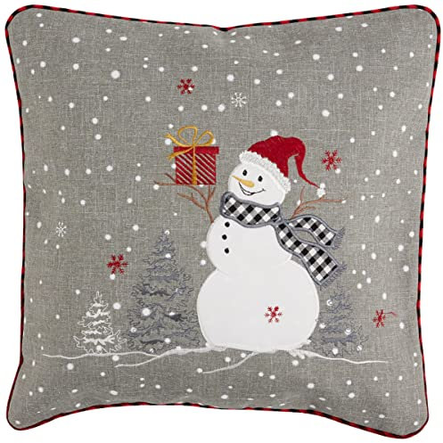 texpot Kissenhülle 40 x 40 cm hellgrau mit Stickerei Schneemann Winter Advent Weihnachten Dekokissen Sofakissen