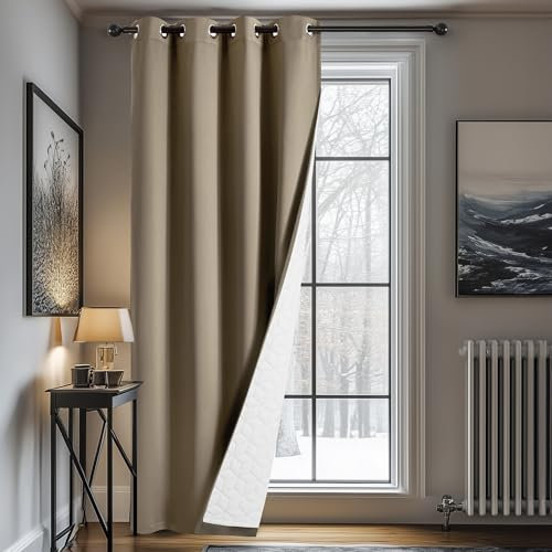Deconovo Gardine Verdunklungsvorhang Vorhänge Wärmeisolierend Dicke Vorhang mit Ösen Lärmschutz Thermo gegen Kälte Tür Kälteschutz Raumtrenner, 260x140(HöhexBreite), Taupe, 1 Stück