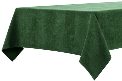 BALCONY & FALCON Table Cloth Waterproof Washable Dark Green 140x240cm | Rectangular, Faux Linen, Heavyweight, Wrinkle Resistant, Wipe Clean, Farmhouse, Dining, Kitchen, Wedding, Party, Outdoor
