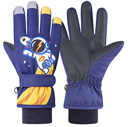 Kinder Skihandschuhe Snowboard Handschuhe Schneehandschuhe wasserdichte Und Winddichte Winter Handschuhe Anti-Rutsch Plüsch Gefüttert Warm Handschuhe für Mädchen Jungen Astronauten M(7-9 Jahre)