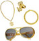 YQBFB 80er Accessoires Outfit Herren für Karneval, 4 Stück Dollar Kette set, Rapper Accessoires, 70er,80er,90er Cooler Look für Fasching (Gold)