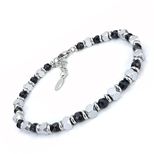 SAGA GIOIELLI® Armkette Mann, Armband für Herren, Onyx, Schwarz, Quadrier, Stahl, Edelstahl Legierter Stahl
