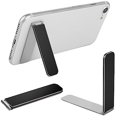TIESOME Ultra-Thin Mobile Holder, Foldable Mini Kickstand Portable Stand, Adjustable Angle for Phone & Case (Black)