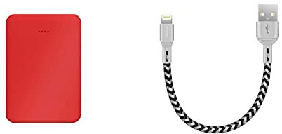 Juice 2 Charges Power Bank Portable Charger for Apple iPhone, Samsung, Huawei, Microsoft, Oppo, Sony - Red & iSOUL Lightning iPhone Charger Cable, 15CM Short Braided USB Cord