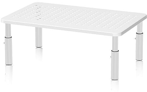 Bracwiser Monitor Stand Riser, White Metal Computer Stand, 3 Height Adjustable Screen Riser with Mesh Platform for PS4, Laptop, Printer, Notebook and All Flat Screen, Holds Up to 20KG