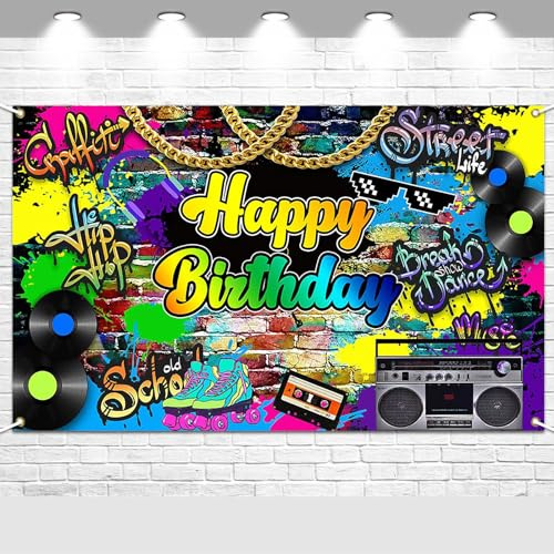 Avezano Hip Hop Geburtstag Party Hintergrund Throwback Retro Geburtstag Banner Dekor Graffiti 80er 90er Jahre Party Hintergrund 1,8 x 1,1 m