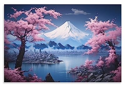 Verschneite Berge Nacht Leinwand Kunst Poster Abstrakt Schöne Kirschbaum Wand Poster Schlafsaal Dekor Malerei Kunst