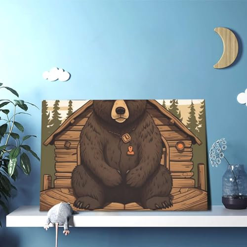 RLDOBOFE Rustikale Lodge Bear Dekorative Malerei Leinwand Poster Wandkunst Wohnzimmer Poster Ästhetische Schlafzimmer Gemälde ungerahmt zum Aufhängen Leinwand Wanddekoration Farbe 30,5 x 45,7 cm