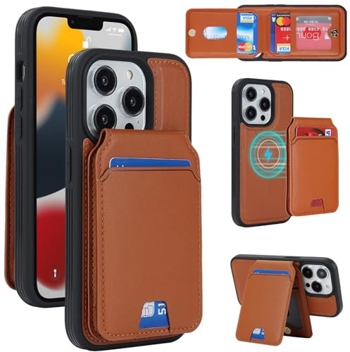 Zouzt for iPhone 13 Pro Detachable 2 in 1 Wallet Case with Card Holder for Magsafe, Magnetic PU Leather Flip Credit Slot Protective Phone Cover Women Men for iPhone 13 Pro 6.1 Inch - Brown