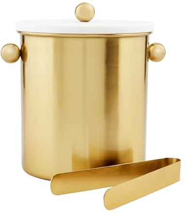 Mud Pie 42180006 Brass Marble Ice Bucket, Metal, Gold