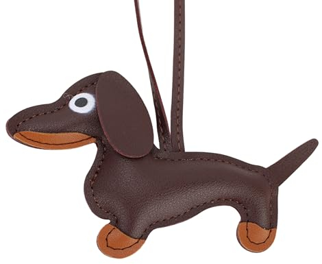 Generisch Schlüsselanhänger Hund Dackel Vegan Leder Schlüsselanhänger für Damen - Originelle Dackel Deko und dackel geschenke, handgefertigter christbaumschmuck dackel (Braun 1)