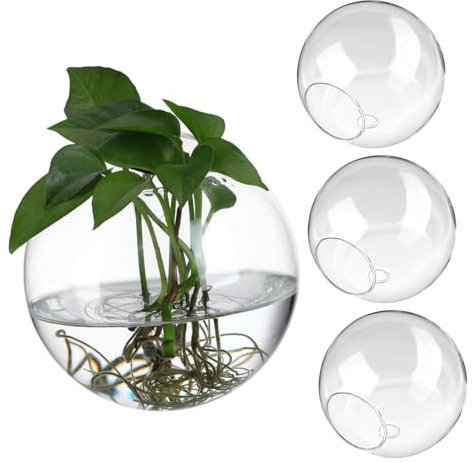 SEWOART Jardinières Murales en Verre Transparent pour Plantes d'Intérieur Lot de 4 Station de Multiplication Terrarium Suspendu Décoration pour Maison et Bureau Vase Rond Brillant et Lisse