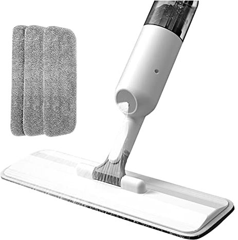 Mopa húmeda y seca de microfibra para limpieza de suelos, húmedo y seco, con pulverizador de tanque de agua de 350 ml y almohadillas reutilizables lavables para polvo húmedo seco para cocina, limpieza