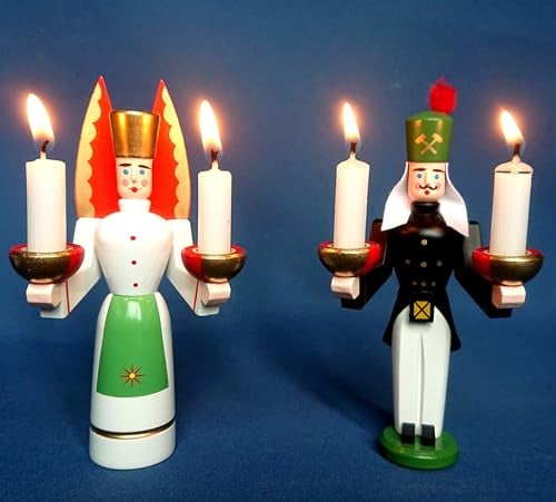 Engel und Bergmann 13cm farbig - Feine Handarbeit aus dem Erzgebirge